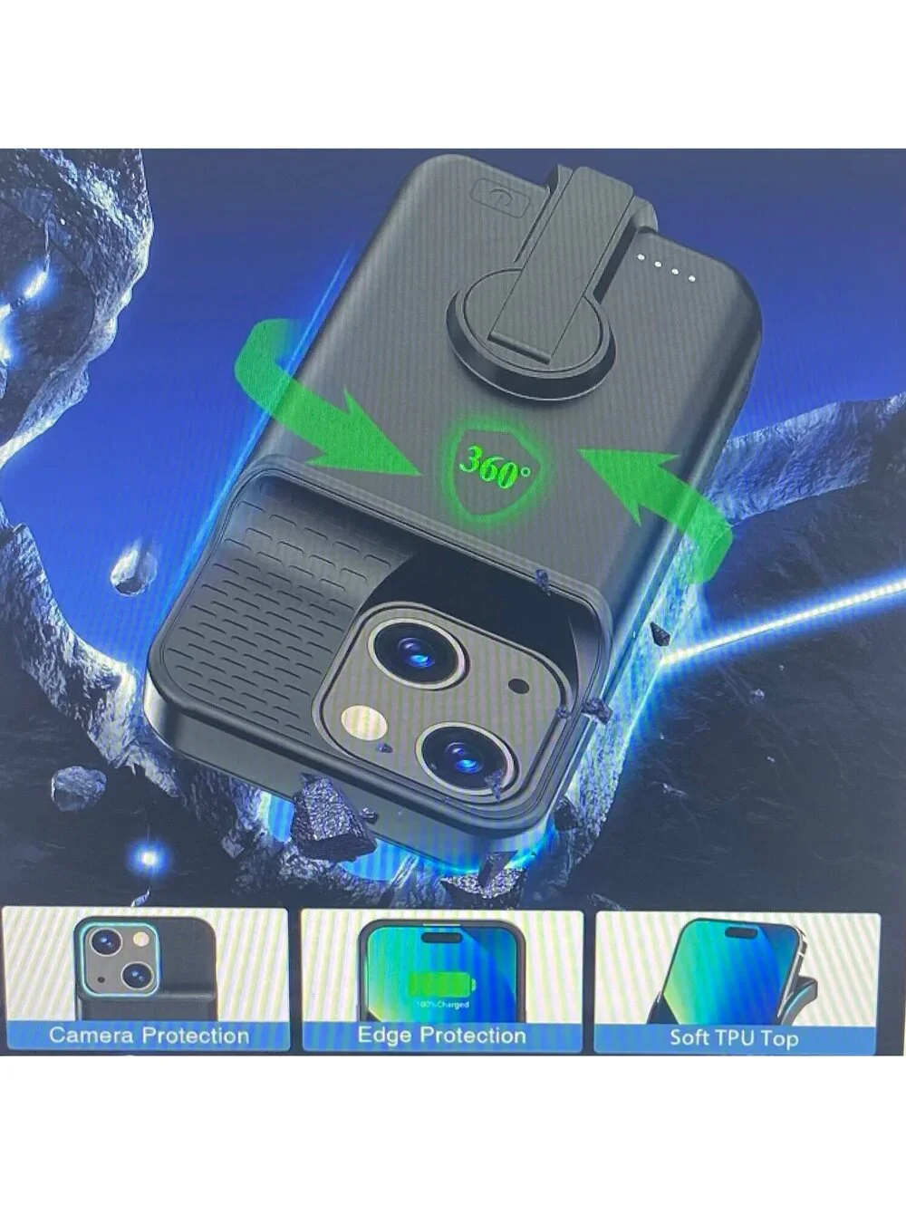 Gin Foxi Battery Case for iPhone 15/16 Pro 6.1” Black